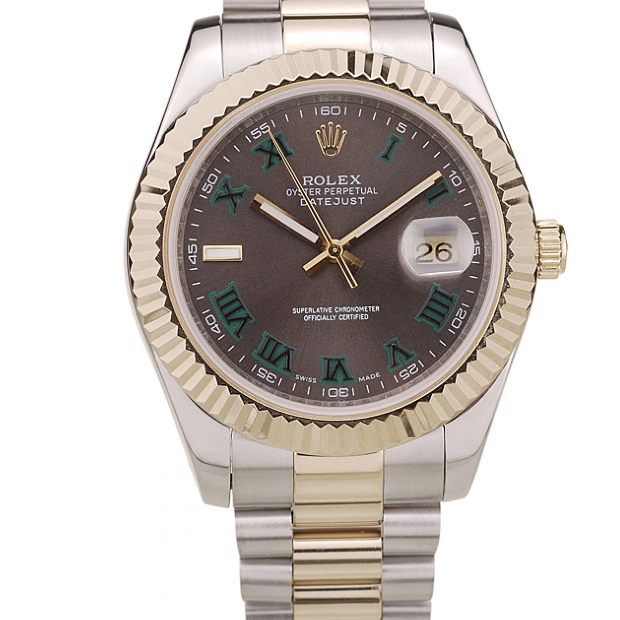 MiroTime 0709 Rolex DateJust Gold Ribbed Pattern Bezel Brown Dial